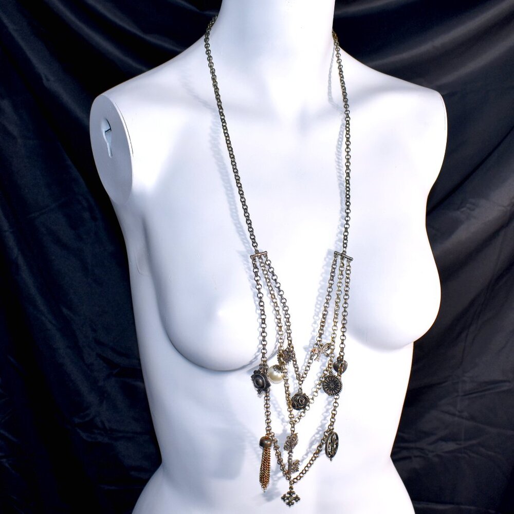 American Eagle Outfitters Long Layered Metal Charm Necklace